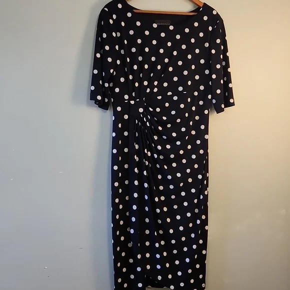 Connected Apparel Polka Dot Ruched Sheath Dress – Classic & Flattering Fit - Picture 4 of 12